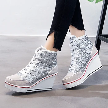Femei Pantofi Roz Negru Sclipici Argintiu Vulcaniza Femeie Platforma Pană Adidași Casual Zapatos De Mujer