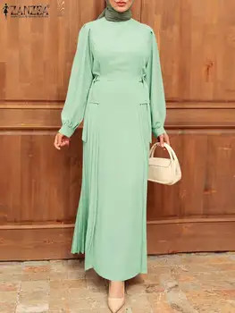 Femei Plisată Sundress ZANZEA Moda Musulmană Rochie Maxi cu Maneci Lungi turc Vestidos de sex Feminin Abaya Hijab Halat Femme Supradimensionate