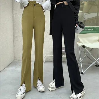 Femei Primavara-Vara Chic Fantă Pantaloni Culoare Solidă Pantaloni Eleganti 2021 Moda High Street Neregulate Talie Mare Flare De Sex Feminin Pant