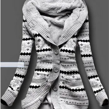 Femei Pulover Cu Gluga Nou Stil De Iarna Plus De Catifea Groasă Cu Glugă Cardigan Tricot Complet Maneca Lung Liber Tricotate Pulover Cu Gluga