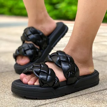 Femei Sandale de Vara Femei PU Țesute Papuci sandale Plate Pantofi de Plaja si apa Black 36-43