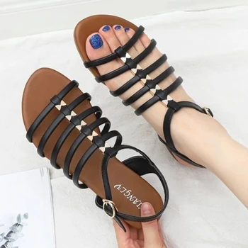 Femei Sandale de Vară Rotund Toe sandale Romane, Sandale Pană Retro Decupaj Solide în aer liber Pene de Pantofi pentru Femei