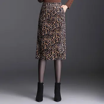 Femei Talie Mare Slim Casual Leopard Fusta Bodycon Toamna Iarna Doamnă Birou de Epocă Elegant Chic Mid-lungime Fuste Creion 2139