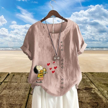 Femei Tricou Casual Populare Gât Rotund Imprimate Vrac Lenjerie de T-Shirt pentru Doamna de Moda cu Maneci Scurte Sus în Vara XS-5XL
