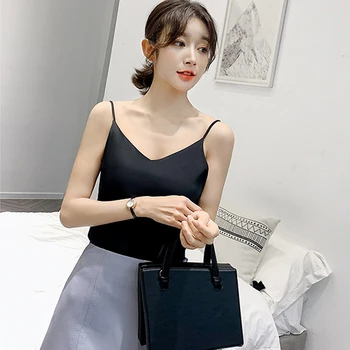 Femei V-Neck Camisole De Vară Top Alb De Bază Coreeană Sifon Femei Top Camis Căpăstru Sexy Top Femei Solidă Fără Mâneci Topuri Rezervor