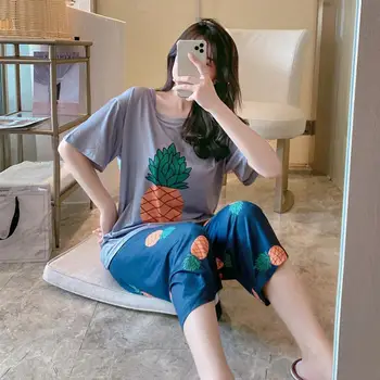 Femei Vrac Ananas Fructe de Avocado cu Maneci Scurte T-shirt de Sus Pantaloni de Pijama Set