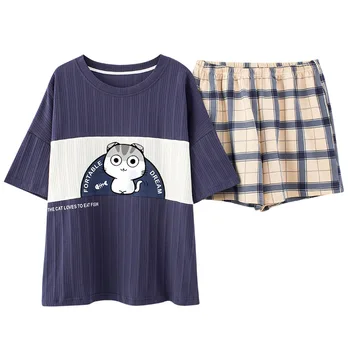 Femeii Sleepwear Drăguț desen Animat de Imprimare Set Scurt Pijamale pentru Femei Set Pijama Dulce Maneci Scurte T Shirt & pantaloni Scurți de Pijama de Vara