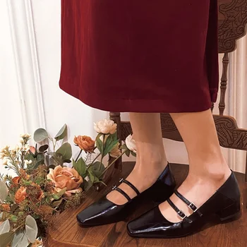 Femeile Mary Jane Apartamente Low-Toc Stil Retro Doamnelor Elegante, Pantofi Deget De La Picior Pătrat De Primăvară Atumn Piele De Încălțăminte