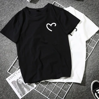 Femme Harajuku Streetwear Amuzant Inima de Imprimare T-shirt Femei Alb-Negru de sex Feminin Iubitorii de Cupluri Bff Tricou Bumbac Noutate Tricou