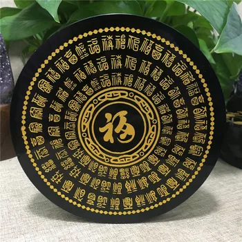 Fengshui negru obsidian disc de o sută de binecuvântări disc binecuvântare placa pentru decoratiuni en-gros