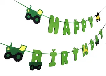 Ferma Verde Tractor Fericit Ziua de nastere Banner Bunting Ghirlanda pentru Construcția vehiculului temă petrecere de Aniversare Decor Băiat Favoruri