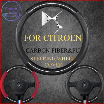 Fibra de Carbon&Piele PU Capac Volan Universal Pentru Citroen C1 C3 C4 Picasso Elysee 37-38cm Sport Car Styling