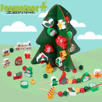 Fosmeteor Montessori Pom De Crăciun Margele Jucărie Din Lemn, Margele Șir De Jucărie Blocuri De Construcție Din Lemn Jucarii Educative Jucărie De Crăciun