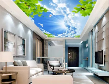 Foto personalizate 3d plafon picturi murale fundal de cer Albastru nori albi frunză verde porumbei picturi murale 3d tapet pentru camera de zi