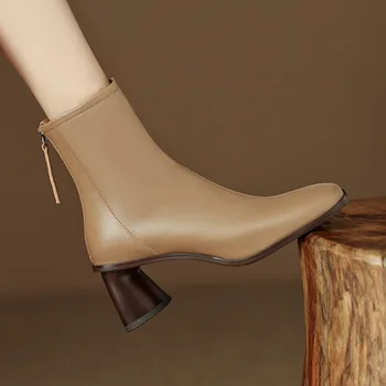 Franceză Tocuri inalte Cizme cu Fermoar Femei Elegante Pantofi cu Toc, cu Perdeaua Până La Glezna Pătrat de Moda pentru Femei Pantofi 35-39 Dimensiune