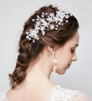 Frumos arylic flori pălării perle Elegante Imitatie de Banda de Păr Accesorii de Par de Nunta Handmade Mireasa Lung Bentita
