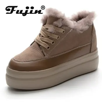 Fujin 7,5 cm de piele de Căprioară Piele Toamna Iarna Pluș Cald Pene Platforma Vulcanizat Mare Dimensiune Casual Femei Indesata Adidas Pantofi