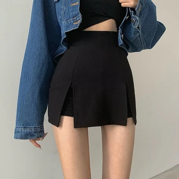 Fuste Femei Negru la Modă Bodycon Uri All-meci Streetwear Vara Feminin Asimetric Mini Sexy Korean Chic Kpop
