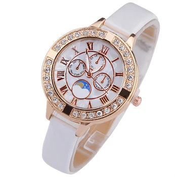 Gnova Platină moda de Top mic cadran ceas stras femei PU Piele de cristal de aur analog cuarț ceas de mână de zi noapte pic