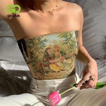 GOPLUS Y2k Crop Top de Vara Sexy Off-umăr Topuri de Corset Vintage Femei Backless Tipărite Camisetas De Mujer Femme Ete 2023 C11207