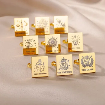 Gotic Carte De Tarot Inele Pentru Femei Pentru Bărbați Din Oțel Inoxidabil Ezoterism Inel Reglabil Major Arcana Amuleta Inel Vintage Bijuterii Bague