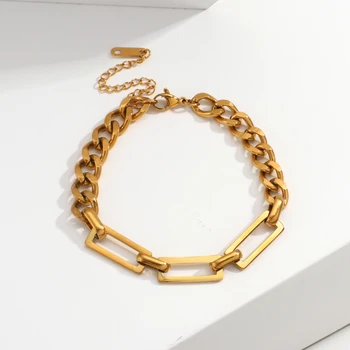 Greatera Trendy de Culoare de Aur Brățară din Oțel Inoxidabil pentru Femei Geometrice Metal Gros Bratari de Lanț Oțel de Titan Bijuterii