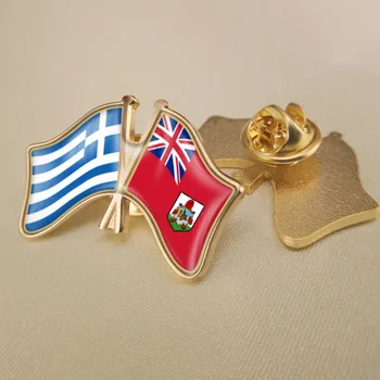 Grecia și insulele Bermude Trecut Dublu Prietenie Steaguri insigne, Brosa Insigne