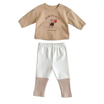 Haine Pentru Copii Primavara Si Toamna Stil Nou, Băieți Și Fete, Cu Mâneci Lungi T-Shirt Strat De Bază+Jambiere Două Piese 0-3 Ani Copilul Sui