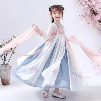 Hanfu Fete Rochie De Vara Subtire Cu Maneci Scurte Tang Costum Copil Rochie Lungă Copii Rochie De Vara Tang Costum Stil Chinezesc