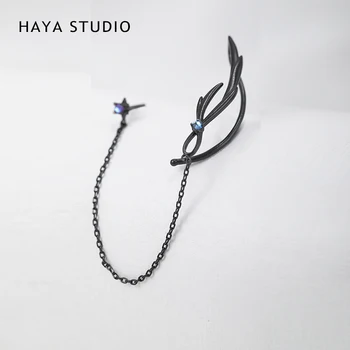Haya Studio De Epocă Cercei Femei Argint Ac De Înaltă Calitate, Pene Negre Cercei Picătură De Sex Feminin Cercei Legăna Ciucure Bijuterii