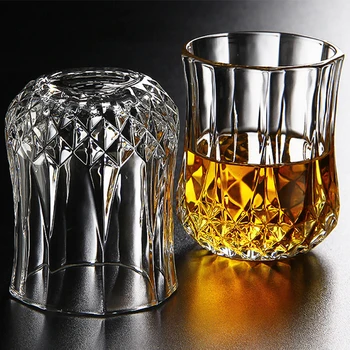 Hellodream Pahar de Whisky Set de 2 de Modă Veche Plumb Cristal Lichior sau Whisky Pahare,6.76 oz