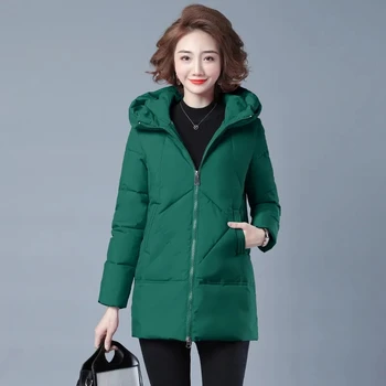 Iarna 2021 Femei Nou în Jos Căptușit Sacou de Culoare Solidă coreean De Gros de lungime medie, cu Gluga Slim Padded Jacket Femei Sacou Cald A38