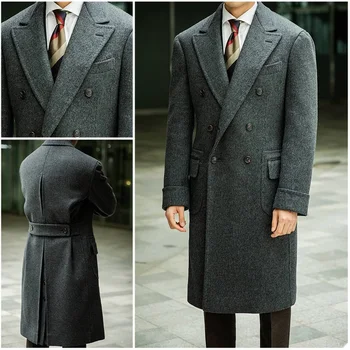 Iarna Gros De Lână Palton Pentru Bărbați Dublu Rânduri Anglia Stil Cacual Formale Moda Dintata Îngroșa Costume De Barbati Si Sacou