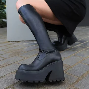 Iarna Noi Goth Platforma Tocuri inalte Cizme pentru Femei Black Punk Motocicleta Cosplay Pantofi Casual Glezna Cizme pentru Women43 Cizme de ploaie