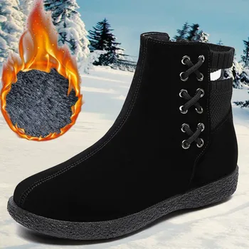 Iarna Zapada Ghete Femei Pantofi de Moda Glezna Fermoar Rotund Toe Mici (1-3cm) de Pluș Solide legate Respirabil Fund Gros Pene