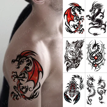 Impermeabil Tatuaj Temporar Autocolant Dragon De Foc Flash Tatuaje Lup Scorpion Body Art Brațul Transfer De Apă False, Tatuaj Femei Bărbați