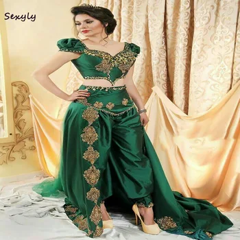 Indian Abaya Verde Rochie De Seară 2022 Sexy Două Piese Salopeta, Rochii De Bal Cu Overskirt Tren De Aur Aplicatii Formale Robe