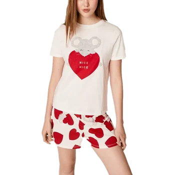 Inima Șoareci de Imprimare Bumbac Pijama de Vara pentru Femei Pijama Set T-shirt și pantaloni Scurți de Femei din Două Piese Set de Vara Sleepwear DropShipping