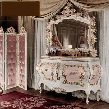 Italian de dormitor din lemn masiv găleată cabinetul culoare desen de aur desen multi sertar de dulap de depozitare pridvor cabinet masa de toaleta