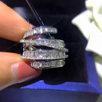 Iubitorii de lux inel S925 Emotionantă Argint linii geometrice plin de inel cu Diamant de sex feminin petrecere cu cocktail-uri high-end accesorii en-gros