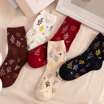 Japonez Stil Vintage Florale Imprimate Șosete Confortabile Mijlocul Tub Moale de Bumbac Streetwear Șosete pentru Fete Ciorapi