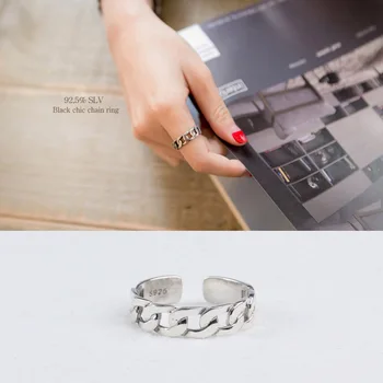 Japoneză și coreeană S925 Argint Inel Deschis Moda Retro Personalitate Depunerea Lanț Ring Fata