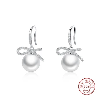 JIALY Bow Cercei cu Perle Dulce S925 Argint Ureche Cârlige de Culoare Pentru Femei Bijuterii Petrecere de Aniversare Cadou nou