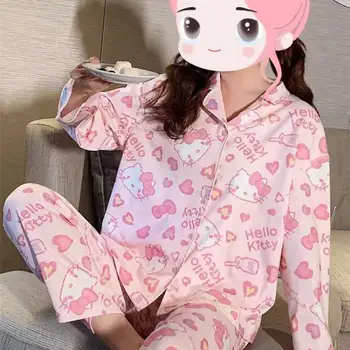 Kawaii Sanrio Pijamale Cinnamoroll Kuromi Accesorii Drăguț Desene Animate Cu Maneci Lungi Uzura Acasă Set Primavara Toamna Anime Jucarii Fete Cadou