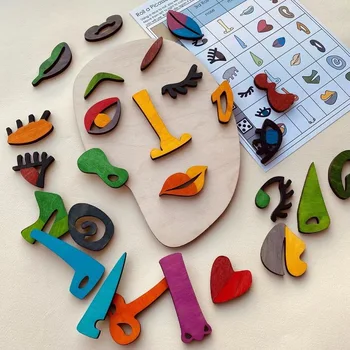 Lemn Montessori Față Puzzle-Uri Jucarii Preșcolar Învățământ Devreme Arta Abstractă Picasso Faciale Puzzle Art Joc Dezvolta Imaginatia