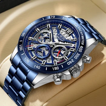 LIGE 2022 Nou Mens Ceasuri de Top de Brand de Lux Albastru Oțel Inoxidabil Cuarț Ceas pentru Bărbați Impermeabil Sport Cronograf Relogio Masculino