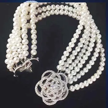 livrare gratuita Bijuterii naturale de 4-5mm sud-mare alb perla brățară 7.5-8inch micro inlay zircon cristal