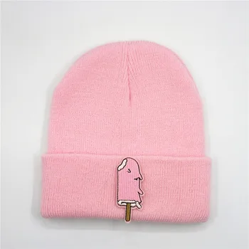 Lolly gheață broderie Îngroșa tricot pălărie de iarnă pălărie cald Chelioși capac beanie hat pentru copil bărbați femei 258