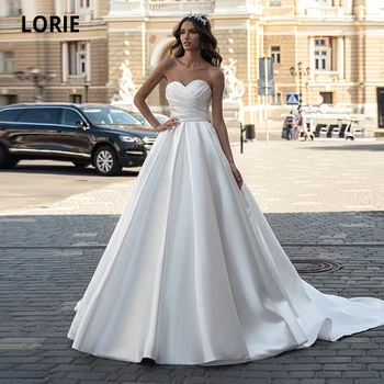 LORIE Simplu Satin Rochii de mireasă 2021 Dragă Plisate O-Linie fara Spate Printesa Rochie de Mireasa Rochie de Mireasa vestidos de boda