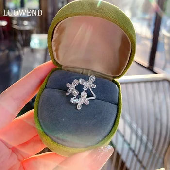 LUOWEND 100% 18K Inele de Aur Alb, Diamante Naturale Inel Fluture Design Personalizat Petrecere Inel pentru Femei